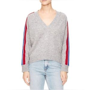 Sandro grey striped sleeve v-neck sweater size 1